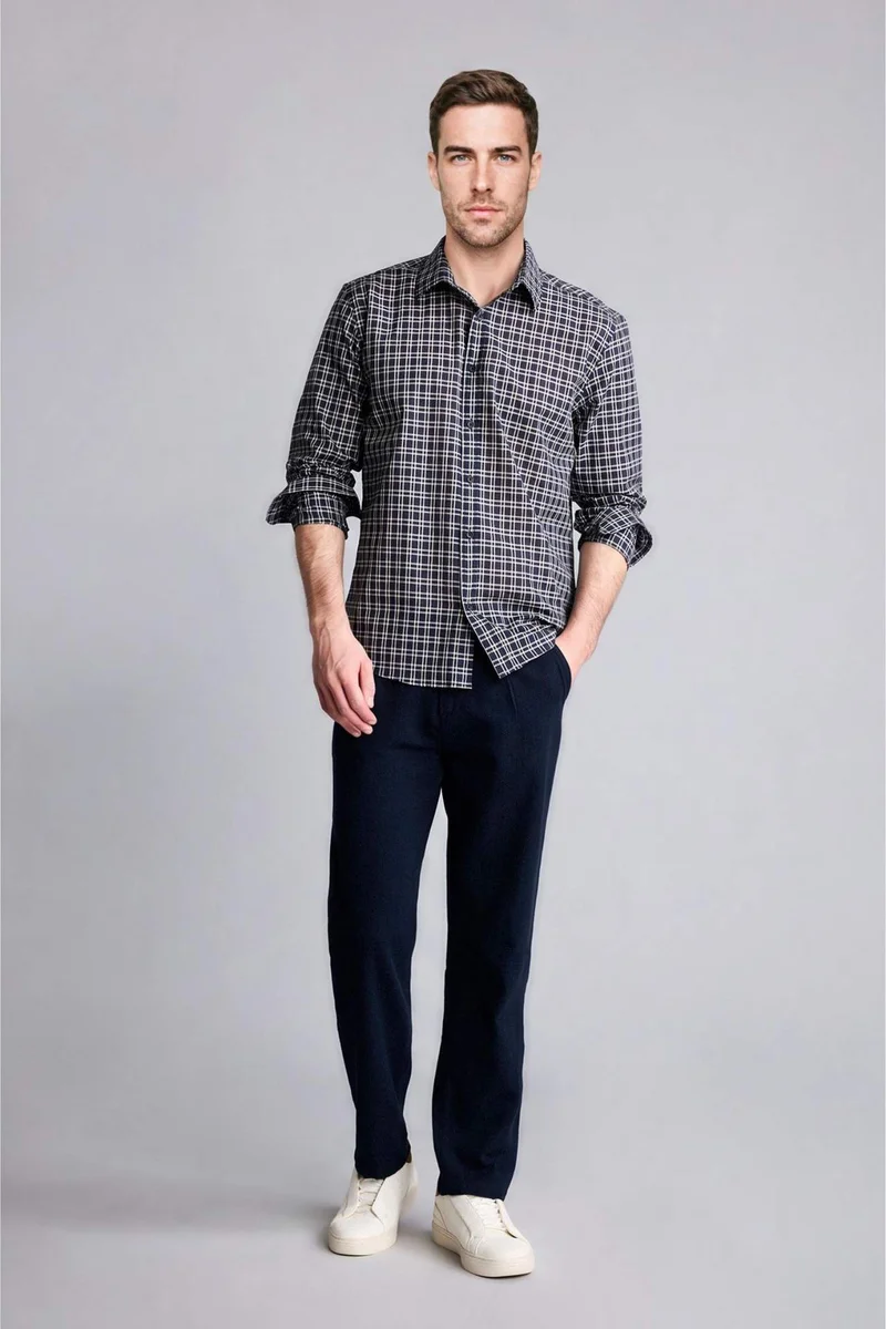 DeFacto Regular Fit Polo Collar Voile Long Sleeve Shirt