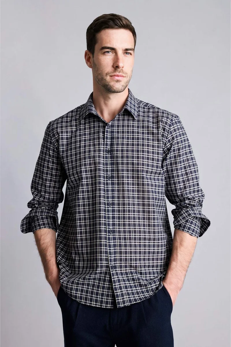 DeFacto Regular Fit Polo Collar Voile Long Sleeve Shirt