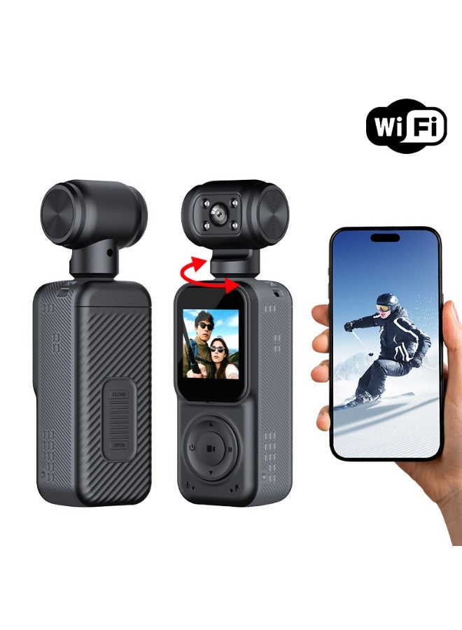 2K HD Portable Handheld WiFi Camera – Mini Clip-on Sports DV Outdoor Video Recorder with 180° Rotating Lens, Loop Recording, Long Battery Life, and App Control for Phone Viewing - Image 1