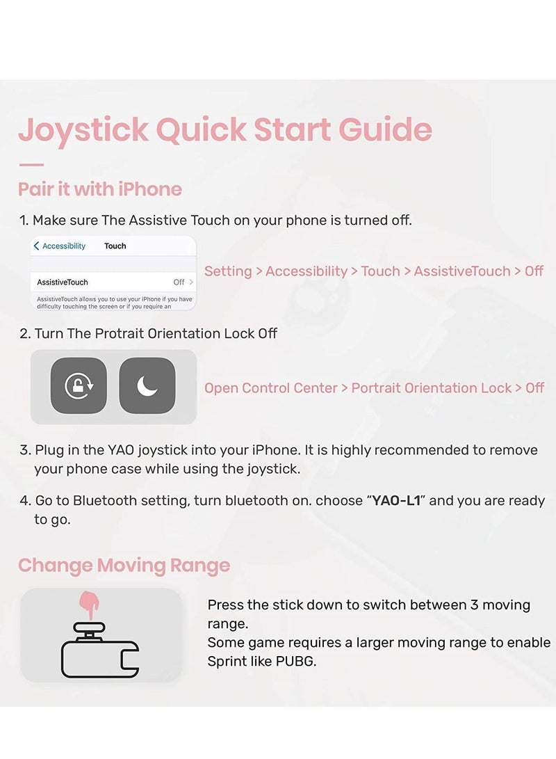Y&D For Yao L1 PRO Mobile Game Controller Joystick for iPhone (iOS 13.4 or Later, iOS Games), Gaming Gamepad Compatible with PUBGG Mobile, Call of Duty Mobile(CODM), Genshin Impact (Pink)  - Image 5