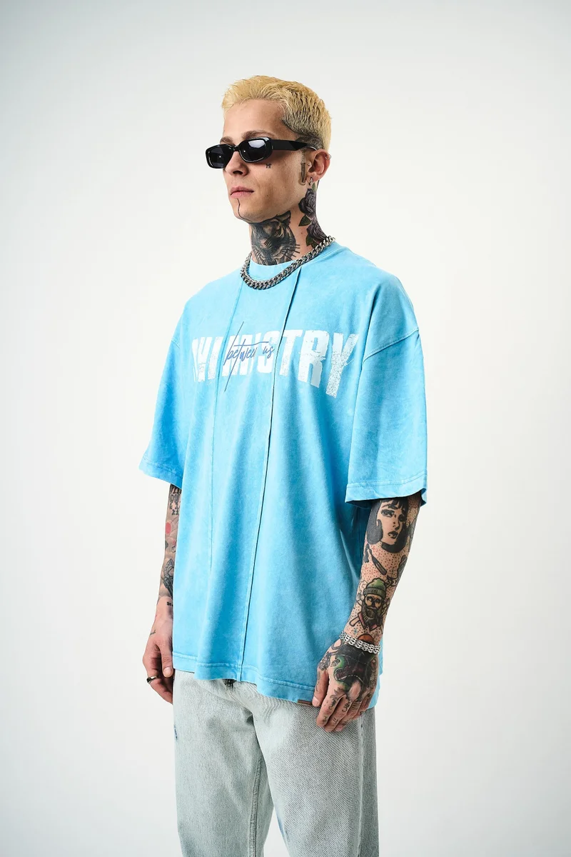 RESPIRE Men's Chemistry Print Washed Oversize T-Shirt, Blue