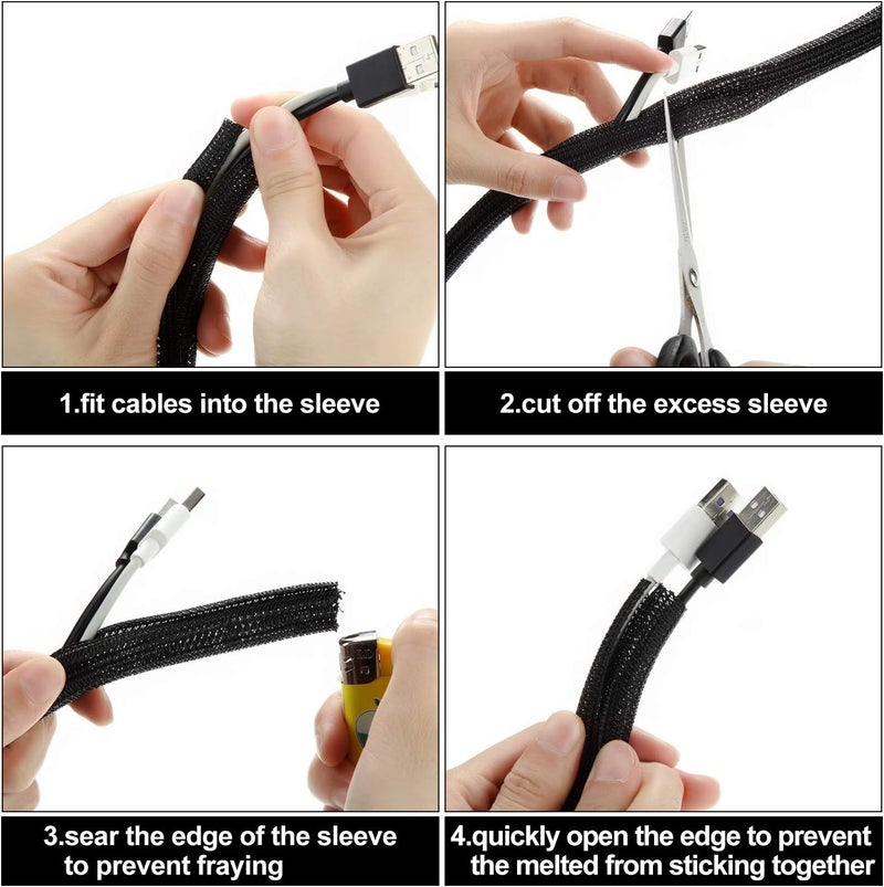 BOAO 3 Pieces Cord Protector Wire Loom Black Tubing Cable Sleeve Split Sleeving for USB Charger Cord Cover Audio Video Cable, Each Size 10 ft 3/4 Inch, 1/2 Inch, 1/4 Inch - Image 2