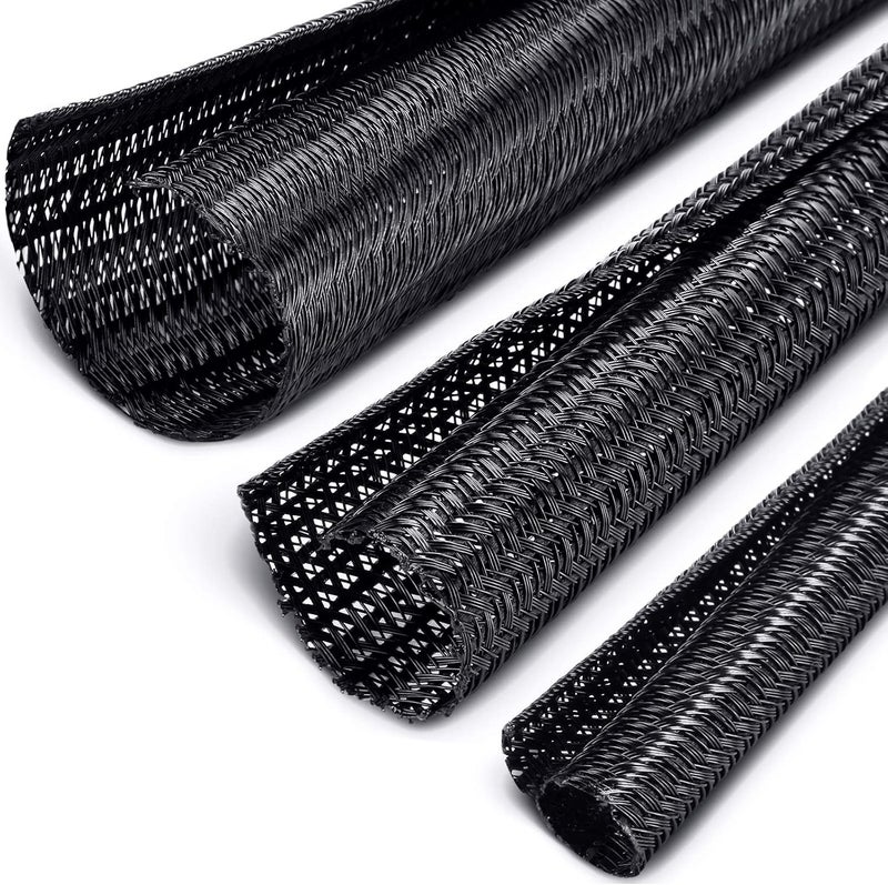 BOAO 3 Pieces Cord Protector Wire Loom Black Tubing Cable Sleeve Split Sleeving for USB Charger Cord Cover Audio Video Cable, Each Size 10 ft 3/4 Inch, 1/2 Inch, 1/4 Inch - Image 1