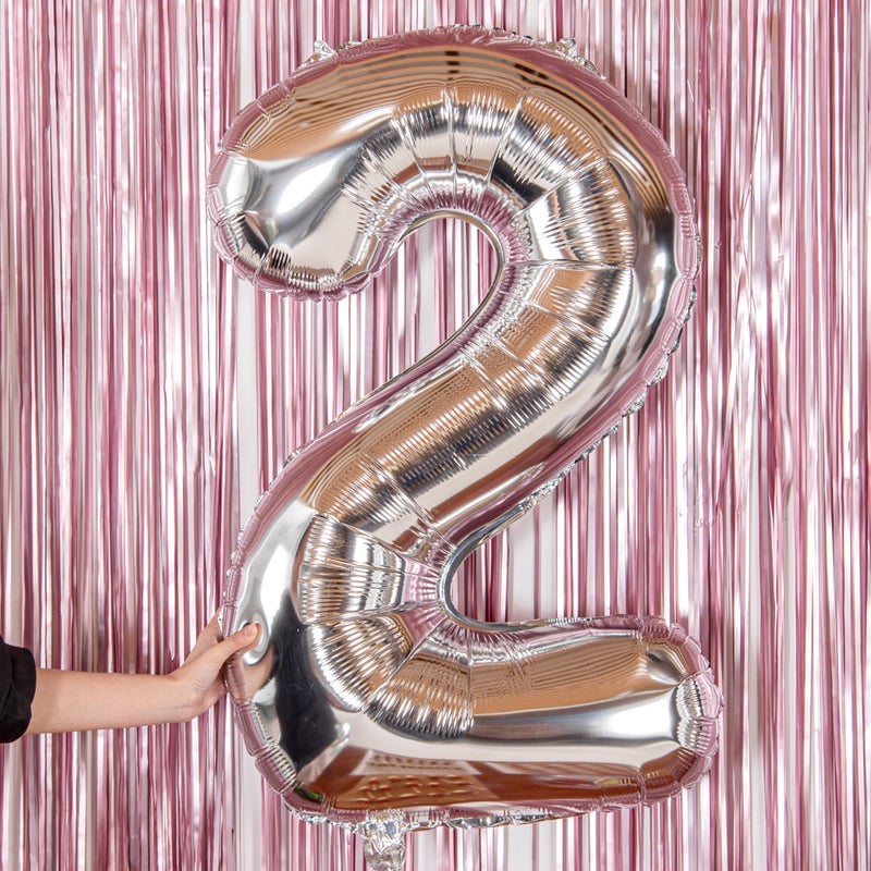 Restaurantware بالون رقم 2 بحجم 40 بوصة من رستورانت وير - بالون حفلات كبير رقمي، بالون مائي فضي، حلقة تعليق، زينة لعيد الميلاد، الزفاف، أو التخرج - Image 5