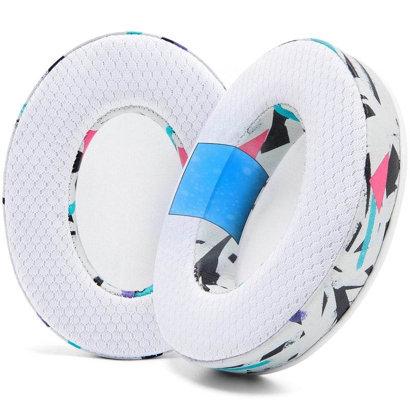 WC Freeze Hybrid Fabric Cooling Gel Replacement Earpads Compatible with HyperX Cloud Steelseries Arctis ATH M50X Turtle Beach Stealth More Comfortable Cooler for Longer 90s White - Image 2