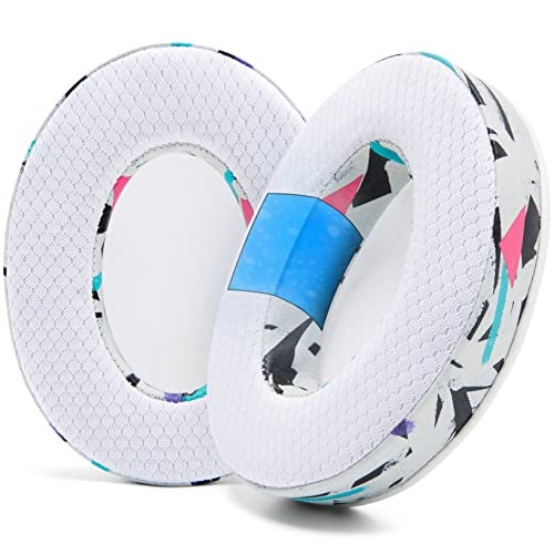 WC Freeze Hybrid Fabric Cooling Gel Replacement Earpads Compatible with HyperX Cloud Steelseries Arctis ATH M50X Turtle Beach Stealth More Comfortable Cooler for Longer 90s White - Image 1