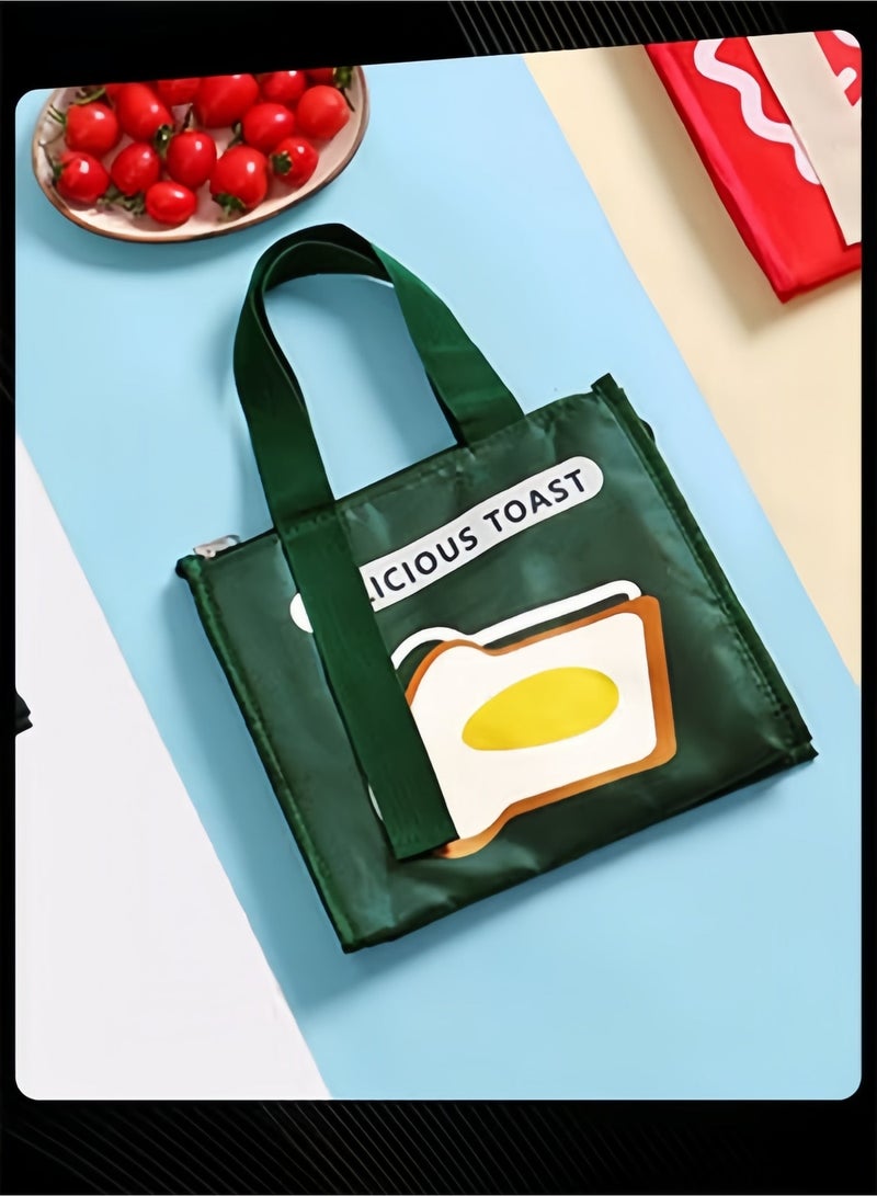 Halamodo Toast Print Insulated Lunch Bag – Reusable Thermal Tote with Food-Grade Lining, Zipper Closure, and Reinforced Handles for Keeping Meals Fresh & Cold at Work, School & Picnics - Image 2