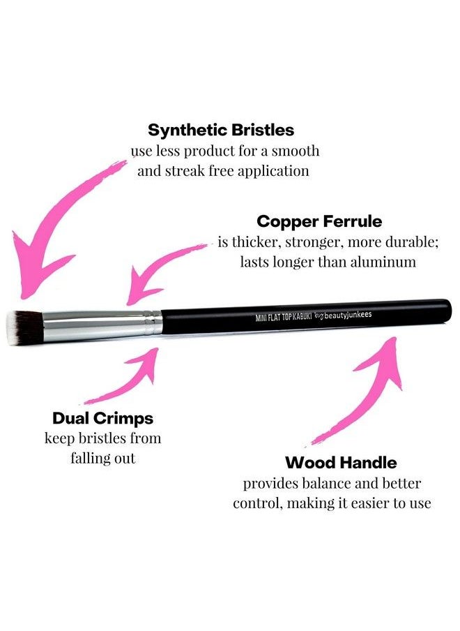 Beauty Junkees Under Eye Concealer Brush Beauty Junkees Mini Flat Top Kabuki With Synthetic Bristles For Concealing Blending Setting Buffing With Powder Liquid Cream Cosmetics Vegan Makeup Brushes  - Image 4