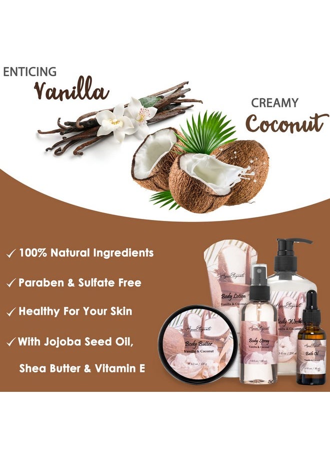 Aqua Elegante Bath Spa Gift Setsluxury Basket With Coconut & Vanillaspa Kit Includes Wash Bubble Bath Lotion Bath Salts Body Scrub Body Spray Shower Puff Bathbombs Soap And Towel  - Image 3