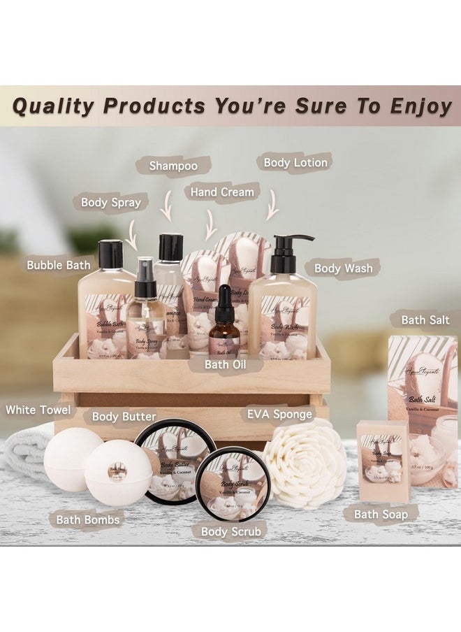 Aqua Elegante Bath Spa Gift Setsluxury Basket With Coconut & Vanillaspa Kit Includes Wash Bubble Bath Lotion Bath Salts Body Scrub Body Spray Shower Puff Bathbombs Soap And Towel  - Image 2