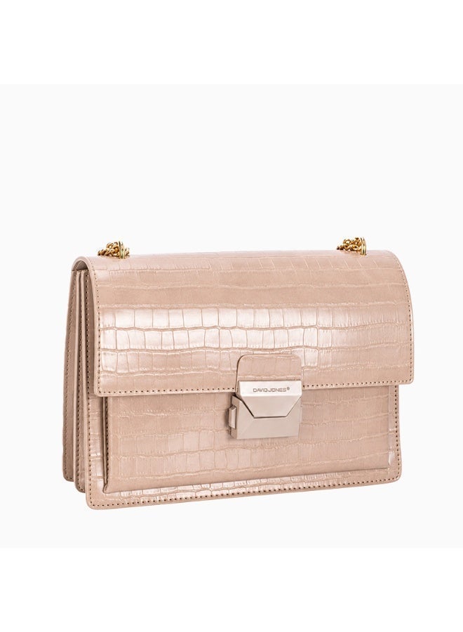 David Jones luxury faux leather cross body and shoulder bag with flap- crocodile print with lock dual metal and leather strap bag in model cm7801 for all fancy dinners and meetings - Image 2