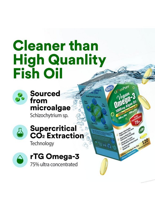 LABO Nutrition Vegan Omega 3 Algae Oil - Plant Based Fish Oil Alternative 750mg Omega-3 500mg DHA & 200mg EPA - Non-GMO & IAOS Certified - Heart, Brain, Eye, Immune, Joint Support 120 Softgels - Image 5