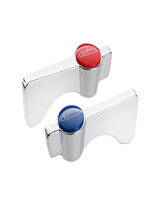 Krowne Royal Series 21-306 Heavy-Duty Faucet Lever with Color-Coded Hot and Cold Indicator Replacement Accessory for Commercial Kitchen Sink Restaurant Food Preparation | 2 Screws; 2 Handles | Chrome
