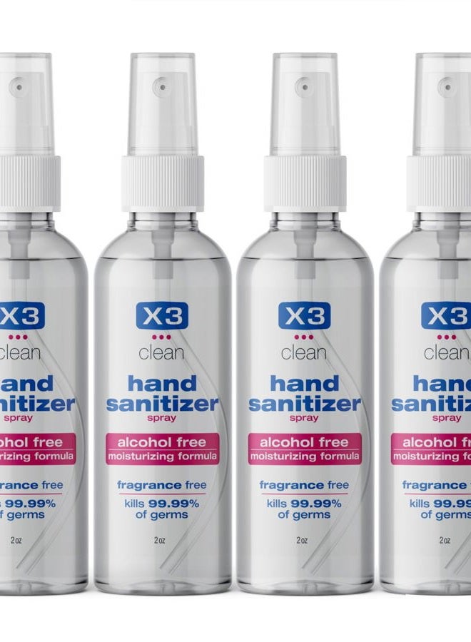 X3 Clean Hand Sanitizer Spray, Alcohol Free, Fragrance Free, Kills 99.9% of Bacteria, Travel Size 2 oz (Pack of 4) - Image 1