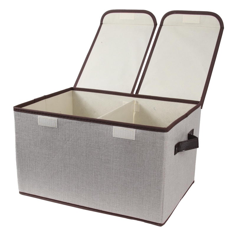 Tcbelosion Foldable Fabric Storage Box 165 x 118 x 98 inches L x W x H with DoubleLid Dividers Large Organizer for Home Closet OfficeGrey - Image 2
