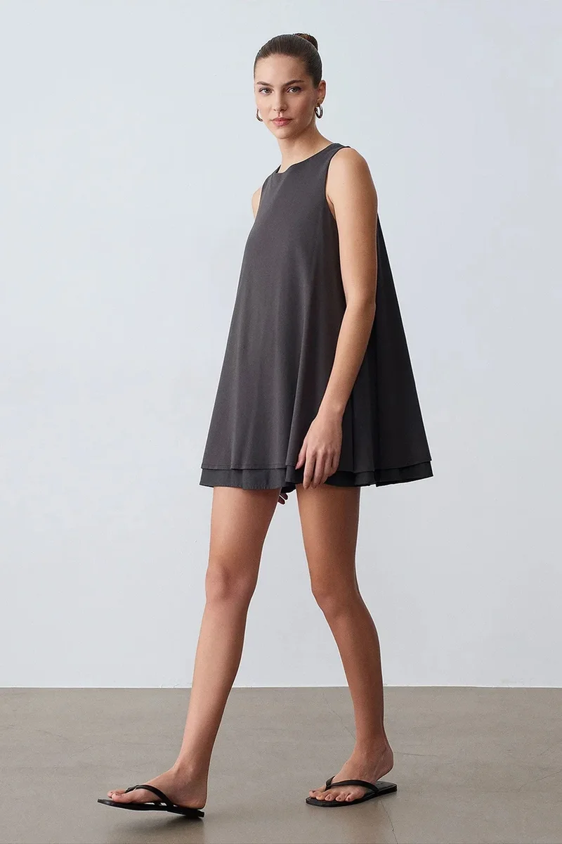 Dilvin Charcoal Grey DILVIN Cotton Poplin Sleeveless Mini Shift Dress for Women | Best Price UAE