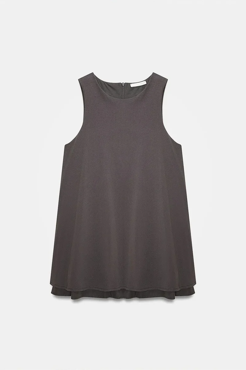 Dilvin Charcoal Grey DILVIN Cotton Poplin Sleeveless Mini Shift Dress for Women | Best Price UAE