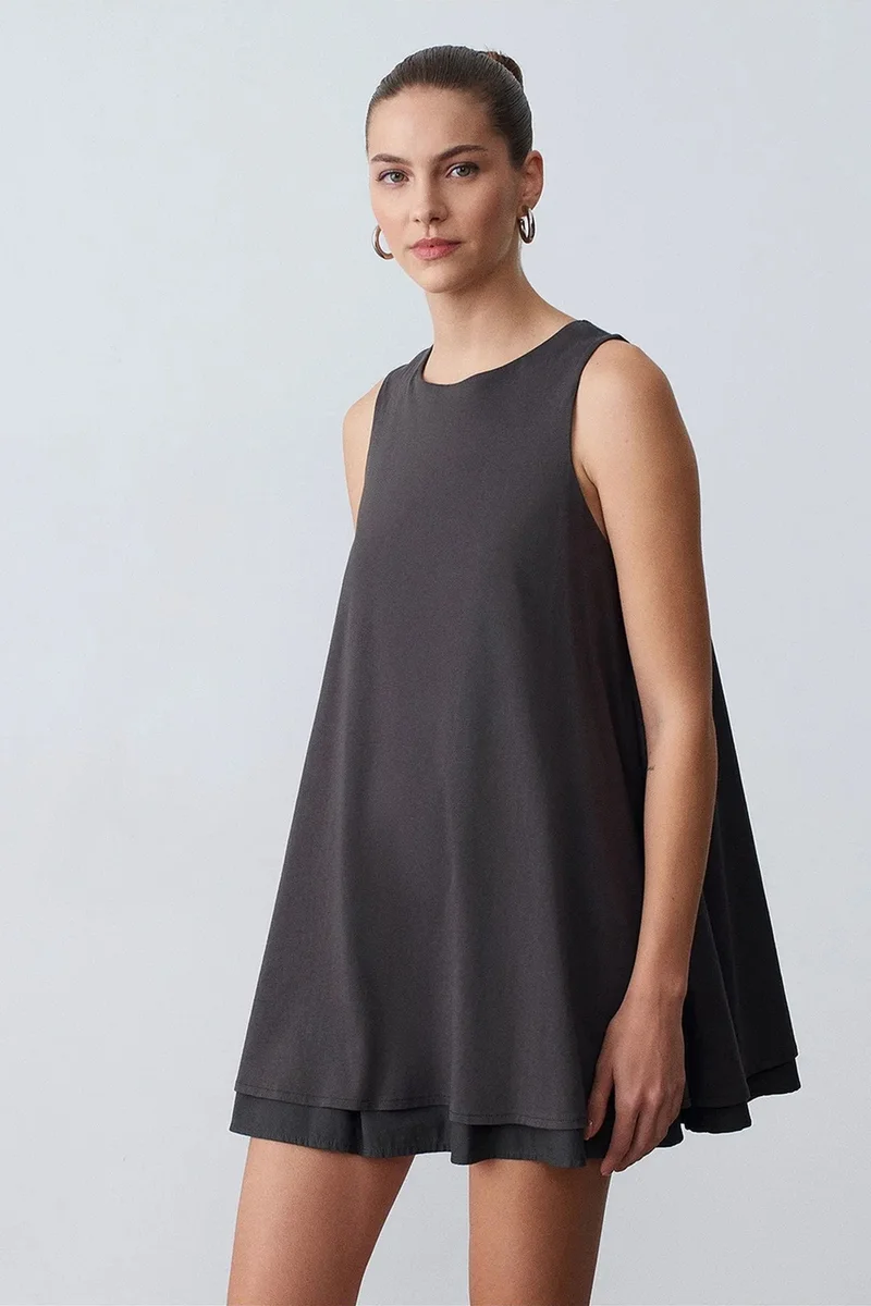 DILVIN Cotton Poplin Sleeveless Mini Shift Dress