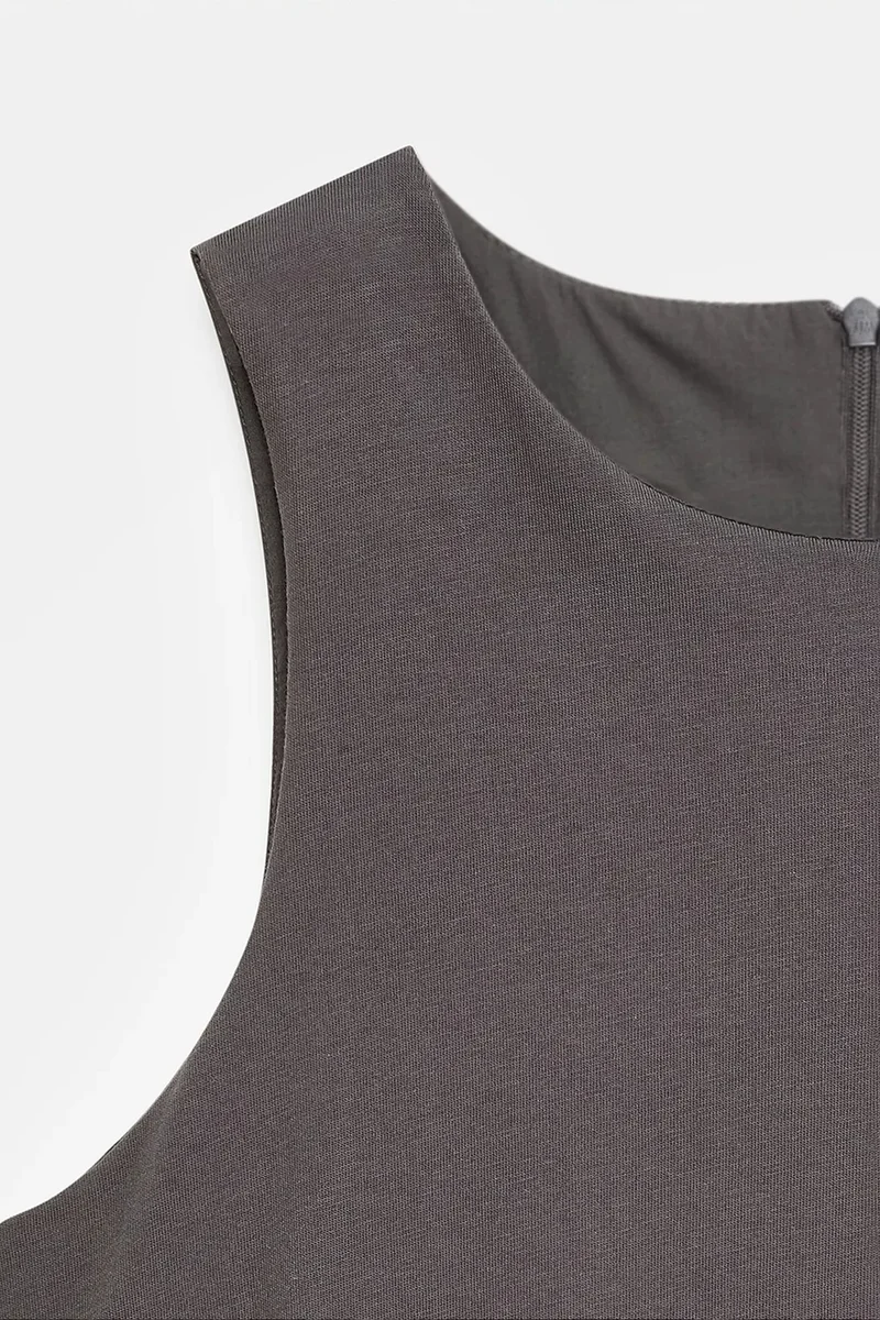 Dilvin Charcoal Grey DILVIN Cotton Poplin Sleeveless Mini Shift Dress for Women | Best Price UAE