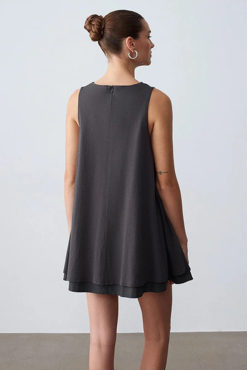 Dilvin Charcoal Grey DILVIN Cotton Poplin Sleeveless Mini Shift Dress for Women | Best Price UAE