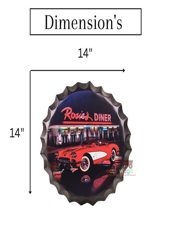 EAZYWAGON Decorative Metal Bottle Caps Wall Sign Plates - 14X14 Inches - Rosie's Diner Metal Sign Wall Hanging Bottle Cap for Home, Farmhouse, Bar & Cafe Decoration | Vintage & Retro Look Wall Plaques - Image 4
