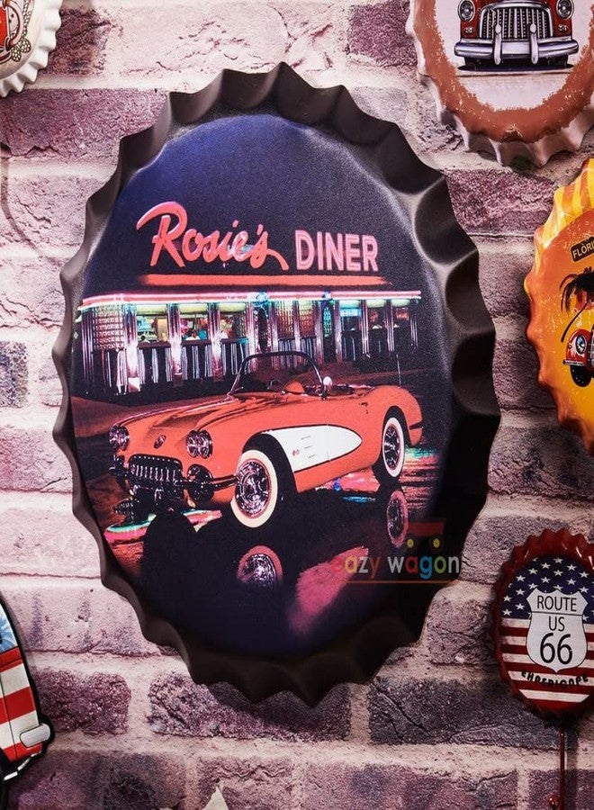 EAZYWAGON Decorative Metal Bottle Caps Wall Sign Plates - 14X14 Inches - Rosie's Diner Metal Sign Wall Hanging Bottle Cap for Home, Farmhouse, Bar & Cafe Decoration | Vintage & Retro Look Wall Plaques - Image 3