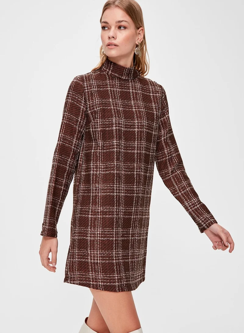 trendyol High Neck Checked Dress