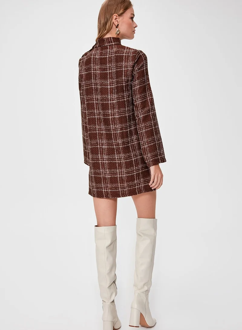 trendyol High Neck Checked Dress
