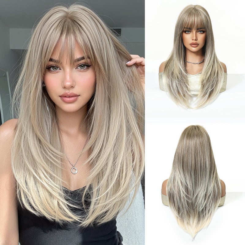 Esmee Long Straight Ash Blonde Wigs for Women with Fringe Natural Synthetic Hair Wig for Daily Party Use - Image 2