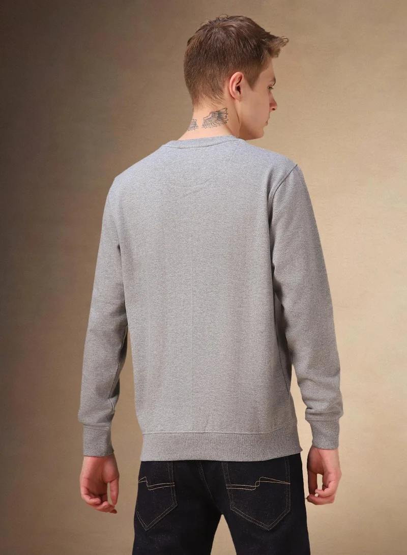 دينيس لينغو Men's Grey Melange Polyester Blend Solid Regular Fit Sweatshirt
