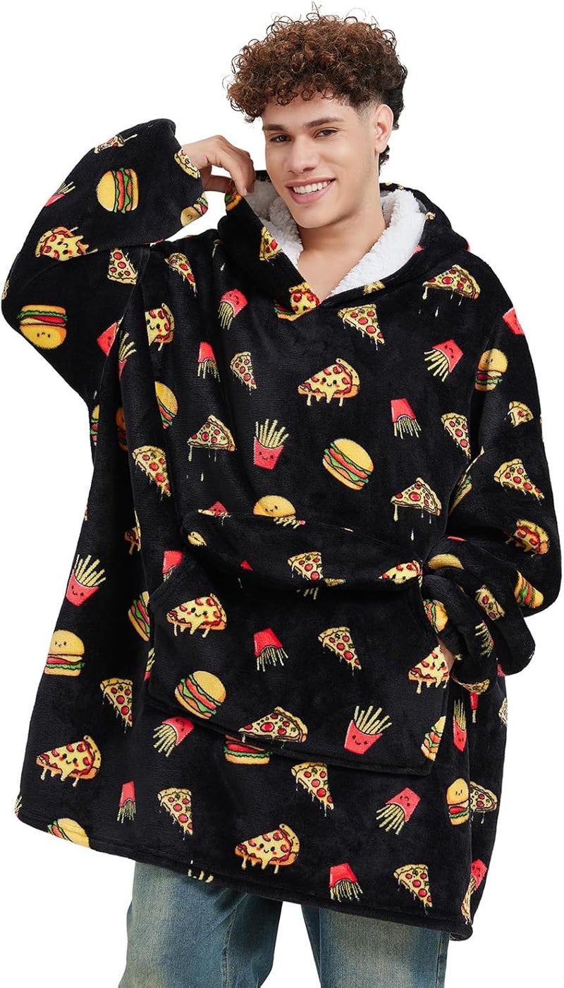 Fiosnow Pizza and Chips Blanket Hoodies for Women and Men Adult Oversize Wearable Blanket Hoodies for Soft and Warm - Image 1