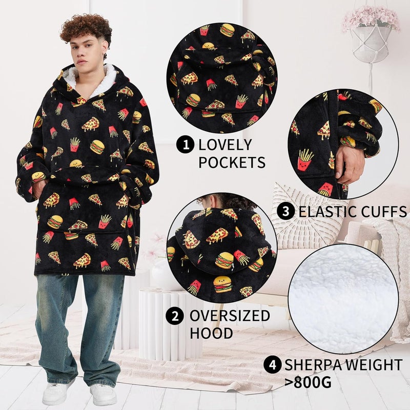 Fiosnow Pizza and Chips Blanket Hoodies for Women and Men Adult Oversize Wearable Blanket Hoodies for Soft and Warm - Image 4