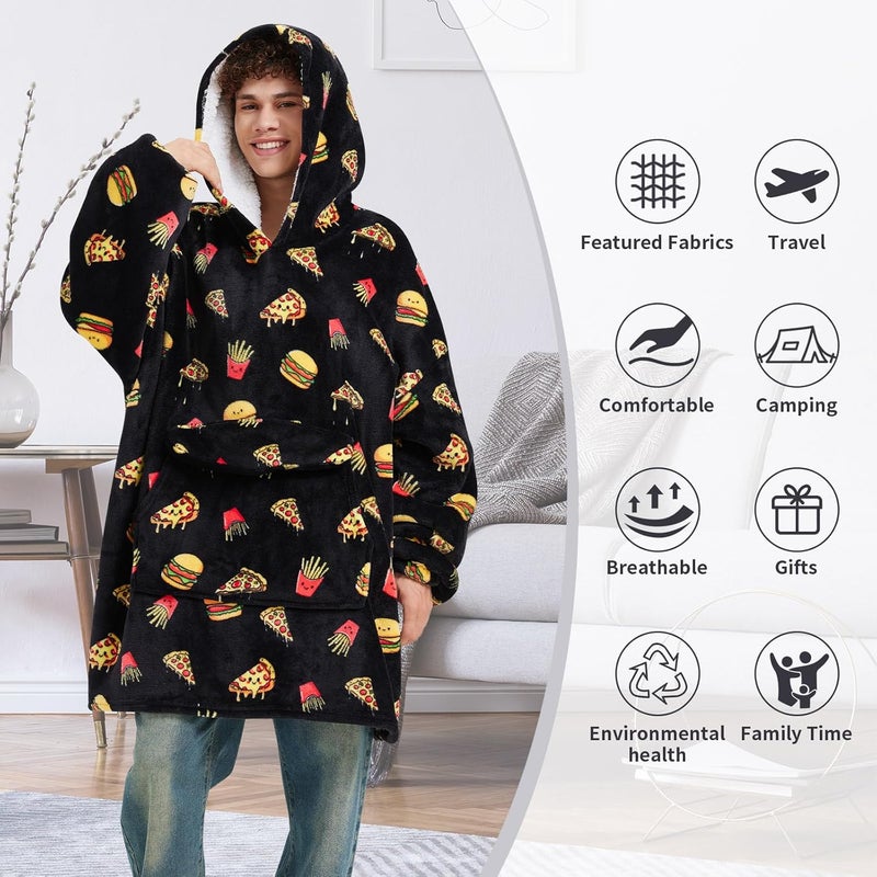 Fiosnow Pizza and Chips Blanket Hoodies for Women and Men Adult Oversize Wearable Blanket Hoodies for Soft and Warm - Image 3