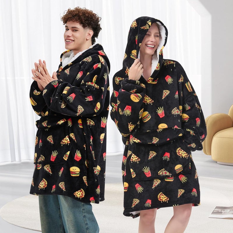 Fiosnow Pizza and Chips Blanket Hoodies for Women and Men Adult Oversize Wearable Blanket Hoodies for Soft and Warm - Image 2