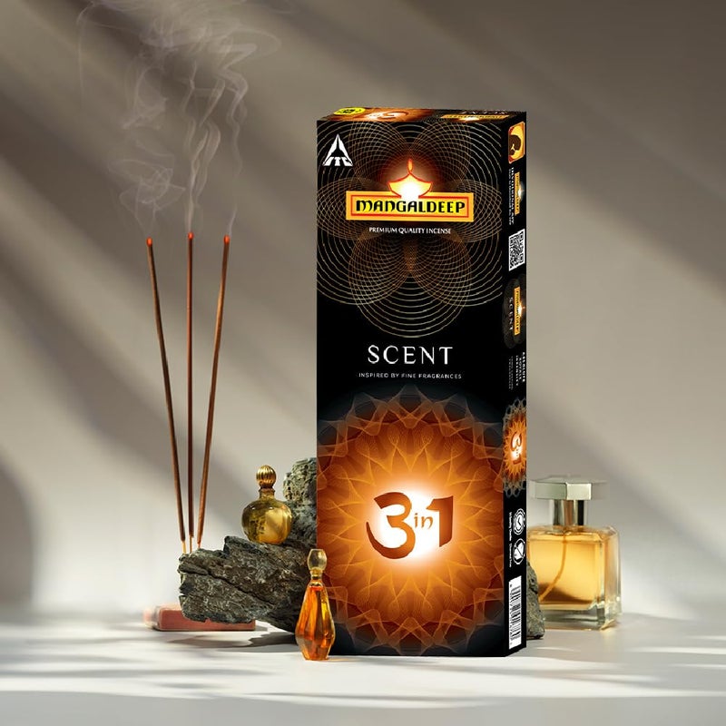 Mangaldeep Scent 3 in 1 with 3 Perfume Fragrances Charcoal Free 213gm - Image 3
