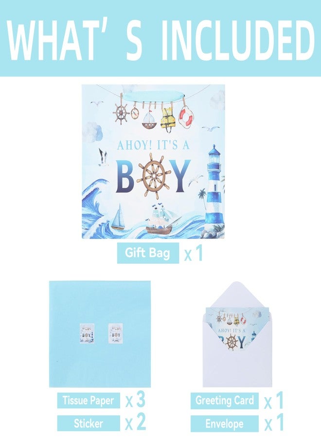 Qirrmiy 13'' Large Boy Birthday Gift Bag Set with Handles, Greeting Card, Tissue Papers and Stickers for Boys', Kids' Party, Baby Shower, Newborn, Boy Design, 1 Pcs - Image 3