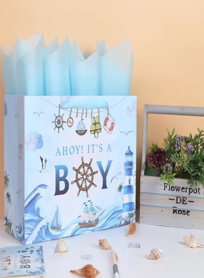 Qirrmiy 13'' Large Boy Birthday Gift Bag Set with Handles, Greeting Card, Tissue Papers and Stickers for Boys', Kids' Party, Baby Shower, Newborn, Boy Design, 1 Pcs - Image 5