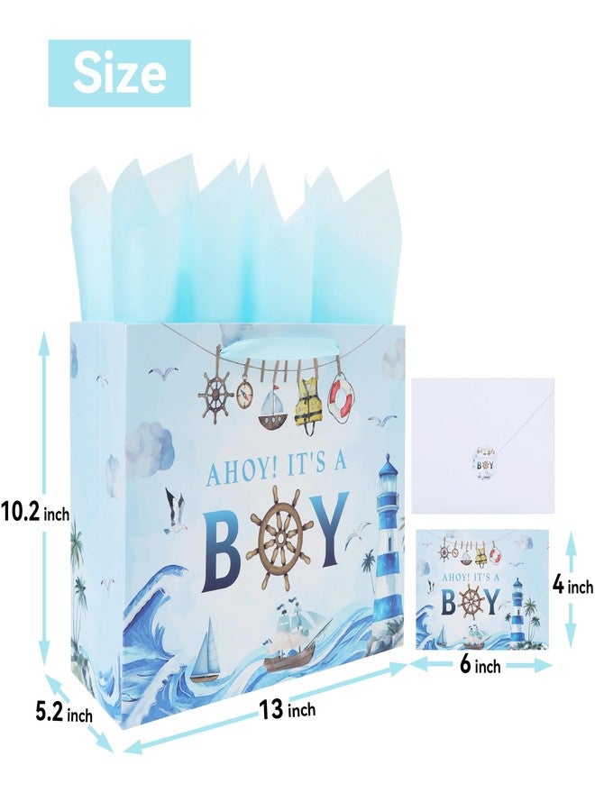 Qirrmiy 13'' Large Boy Birthday Gift Bag Set with Handles, Greeting Card, Tissue Papers and Stickers for Boys', Kids' Party, Baby Shower, Newborn, Boy Design, 1 Pcs - Image 2