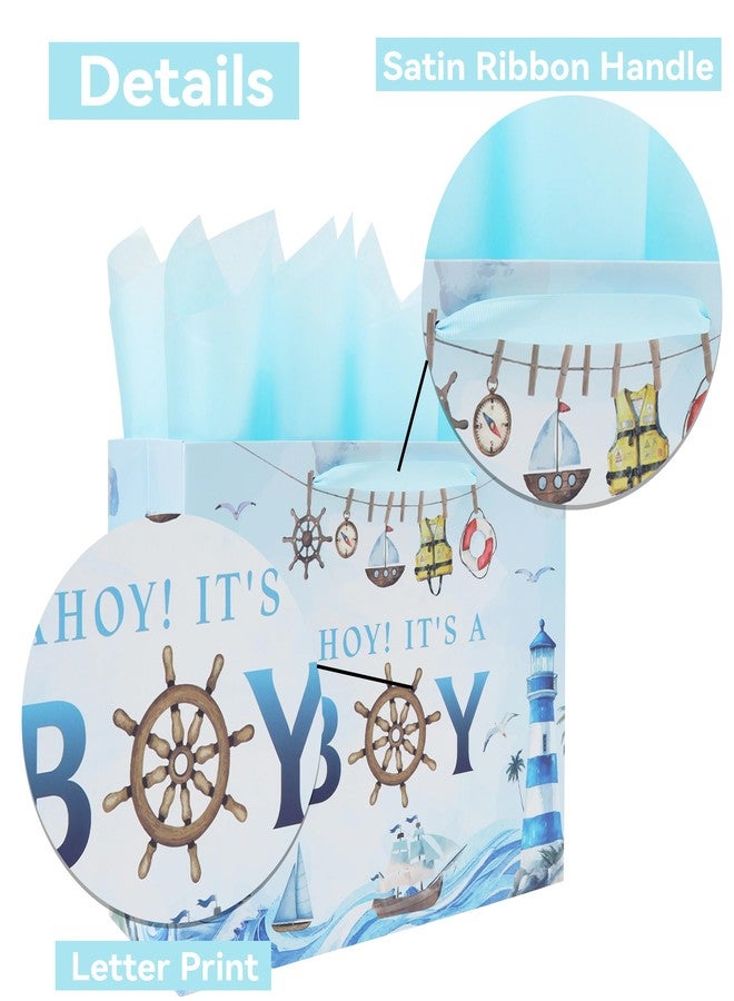Qirrmiy 13'' Large Boy Birthday Gift Bag Set with Handles, Greeting Card, Tissue Papers and Stickers for Boys', Kids' Party, Baby Shower, Newborn, Boy Design, 1 Pcs - Image 4