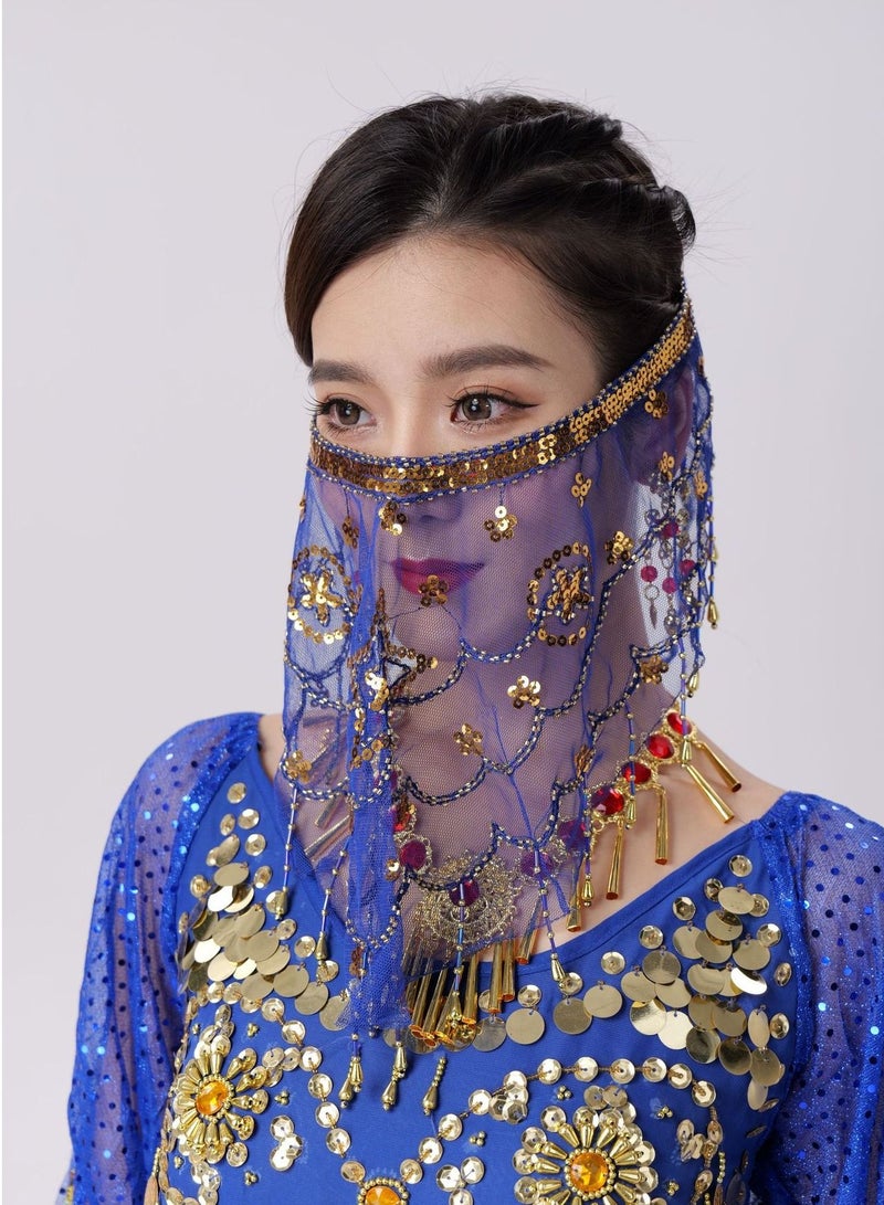إسكدنيا Womens Belly Dance Sequin Face Veil Dark Blue 