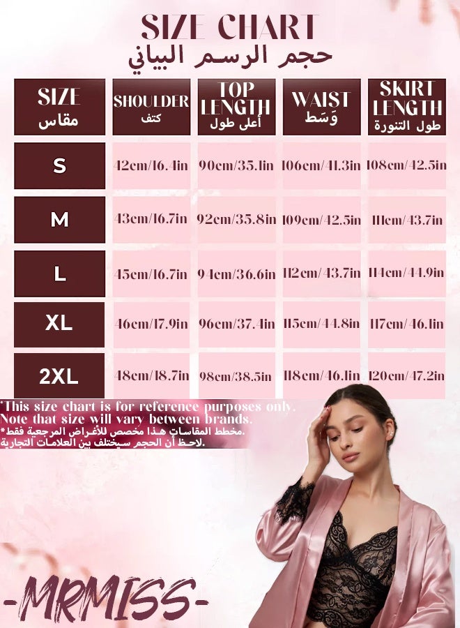 MRMISS Women's Nightwear Set Silk Satin Sleepwear Pajamas Set - Home Bath Wearing Clothes Suits - Floral Embroidered Breathable Ladies Bath Lingerie Robe Nightdress Underwear Panties-4 Pcs - Image 2