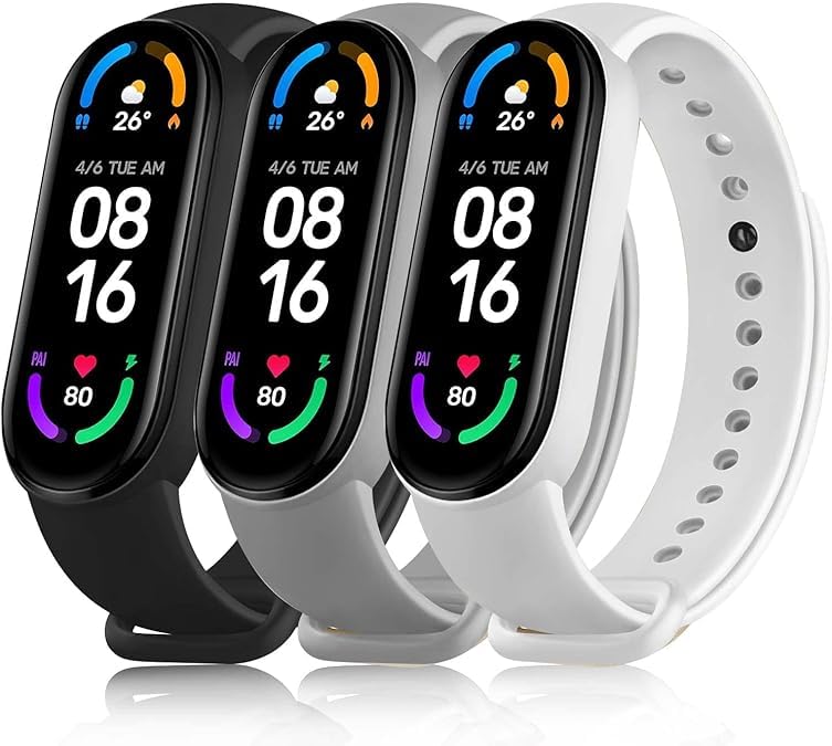 CERLINK Mi band 3 Straps Mi Band 4 Strap for Mi Watch M3/M4 Smart Watch Replacement Wristband Soft Silicone Ftness Band Watch Straps Highly Strechable (Black,Lgrey,White) - Image 1