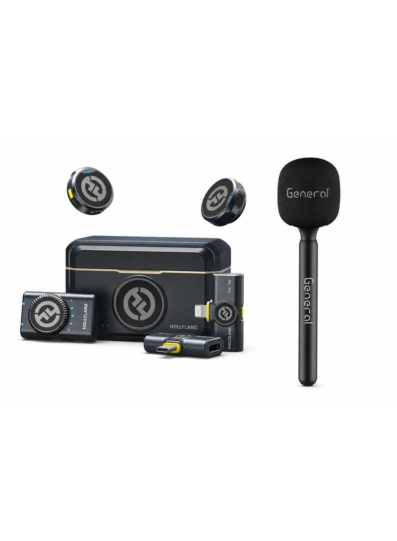 هولي لاند Hollyland LARK M2 DUO 2-Person Wireless Combo + GHM-001 microphone handheld adapter M2 COMBO Black - Image 1