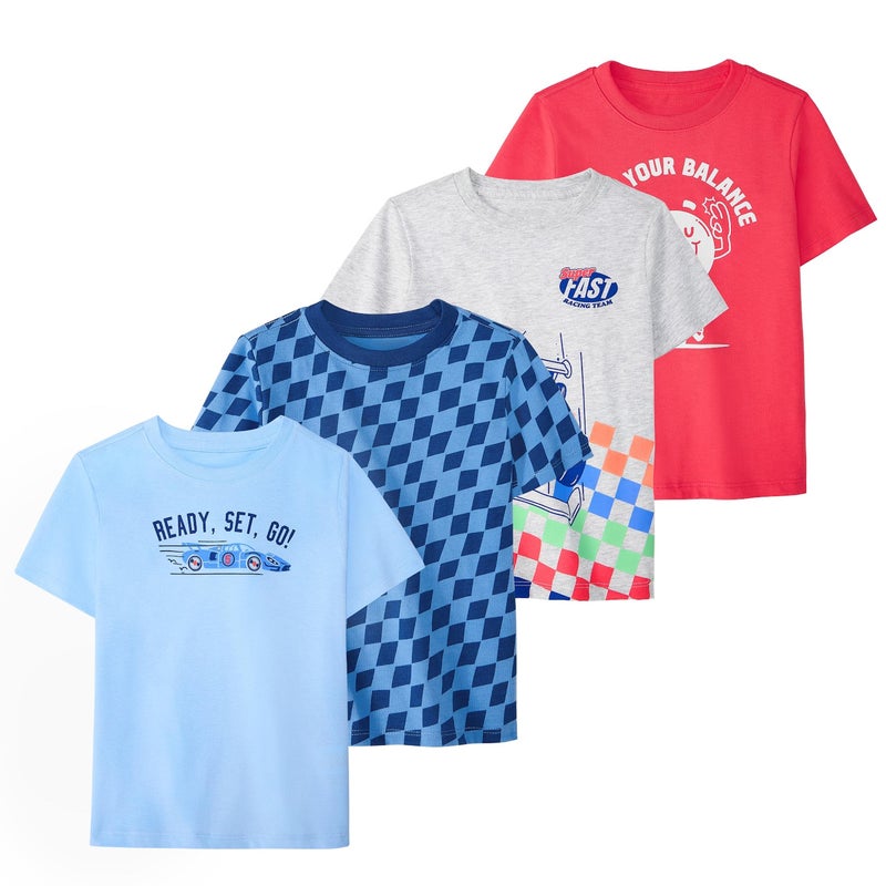 Garanimals Baby & Toddler Boy Car Tees - Short Sleeve Tees - Kid's Casual Crew Neck - Size 3T - Bright Red, Light Grey, Blue - 4 Pack - Image 1