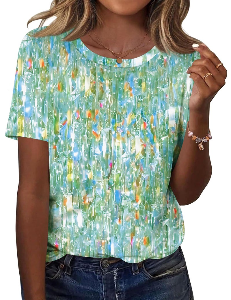 TCOT Women Short Sleeve Crew Neck Tee Tops Spring Trendy Casual Dressy Blouses Green Summer Pullover Shirts M - Image 1