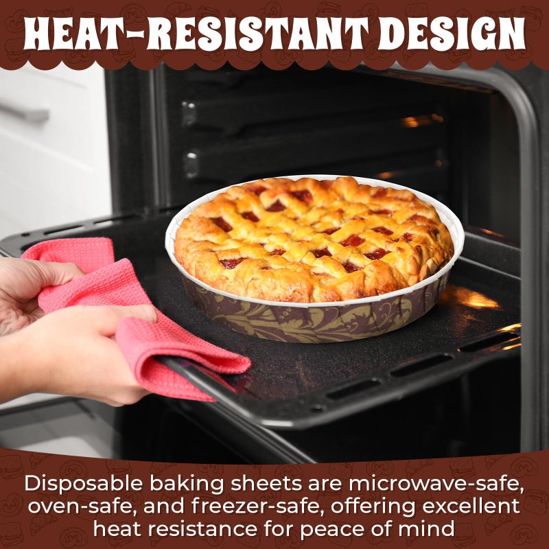 Ferrochef 50 Pcs Paper Cake Baking Mold Pans 6 x 1.4 Inch Retro Round Disposable Pie Pans Heat Resistant Shallow Paper Cake Bakeware Cups for Muffins Pies Quiche, Microwave Oven and Freezer Safe - Image 5