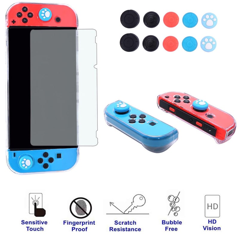 COMCOOL Clear Dockable Case for Nintendo Switch - Crystal 3 in 1 Protective Cover Shell for Nintendo Switch with Screen Protector and Thumb grips - Clear - Image 4