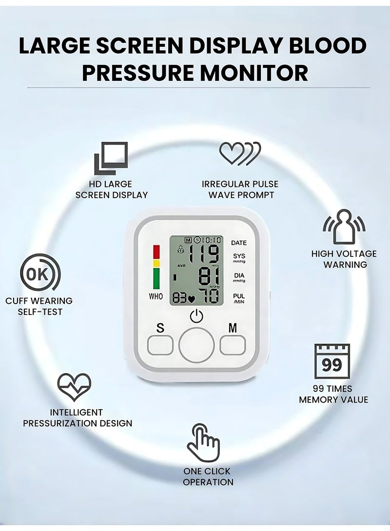 Upper Arm Blood Pressure Monitor, Automatic Digital BP Machine with Large LCD Display, Adjustable Wide Cuff, 99 Memory Records, Irregular Heartbeat Detection, One-Touch Operation for Home & Travel - Image 4