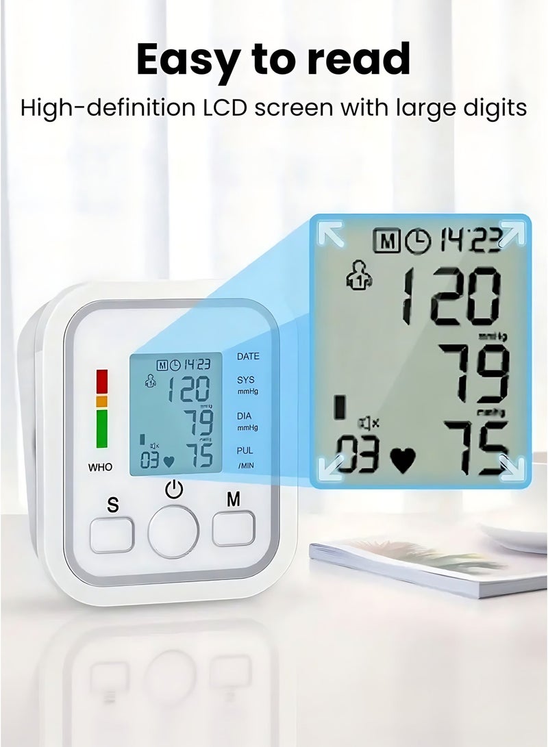 Upper Arm Blood Pressure Monitor, Automatic Digital BP Machine with Large LCD Display, Adjustable Wide Cuff, 99 Memory Records, Irregular Heartbeat Detection, One-Touch Operation for Home & Travel - Image 2