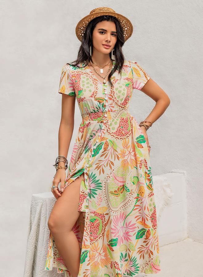 Take Two Floral Print0ed V-Neck Short Sleeve Dress - Image 2
